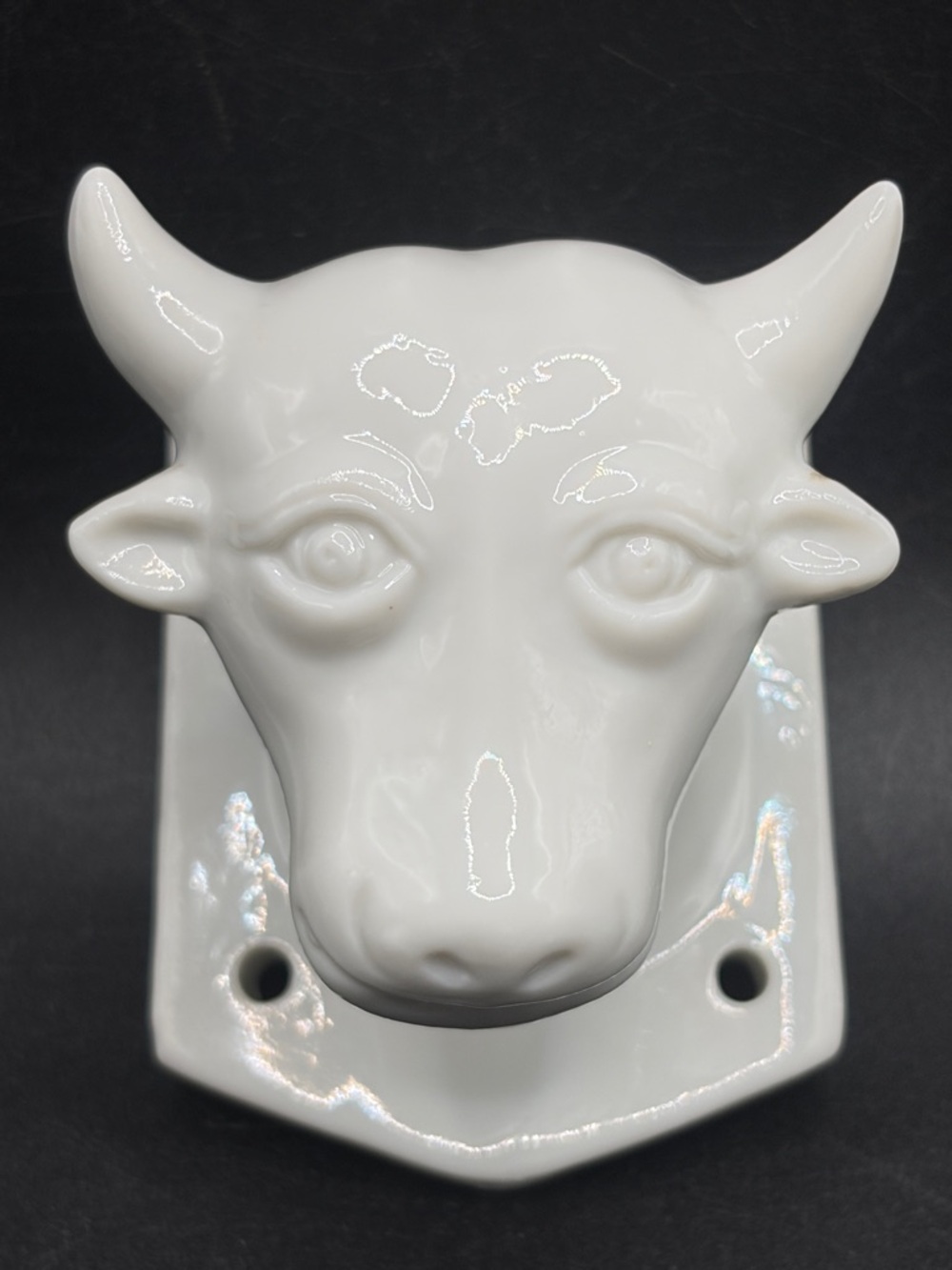Vintage White Ceramic Cow Bull Bust Farmhouse Plaque Wall Hook Country Decor